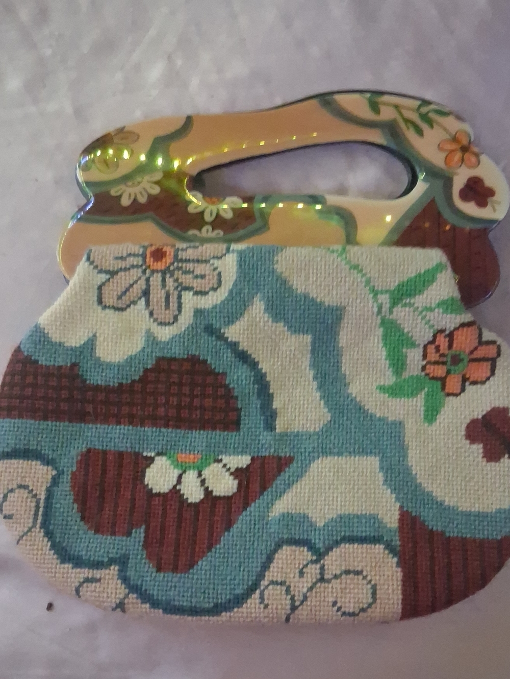 Floral Multicolor Wristlet Clutch in Turquoise and Brown